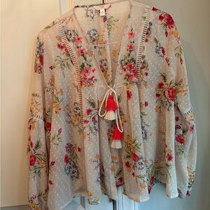 Floral Bohemian Blouse with Tassel Accents